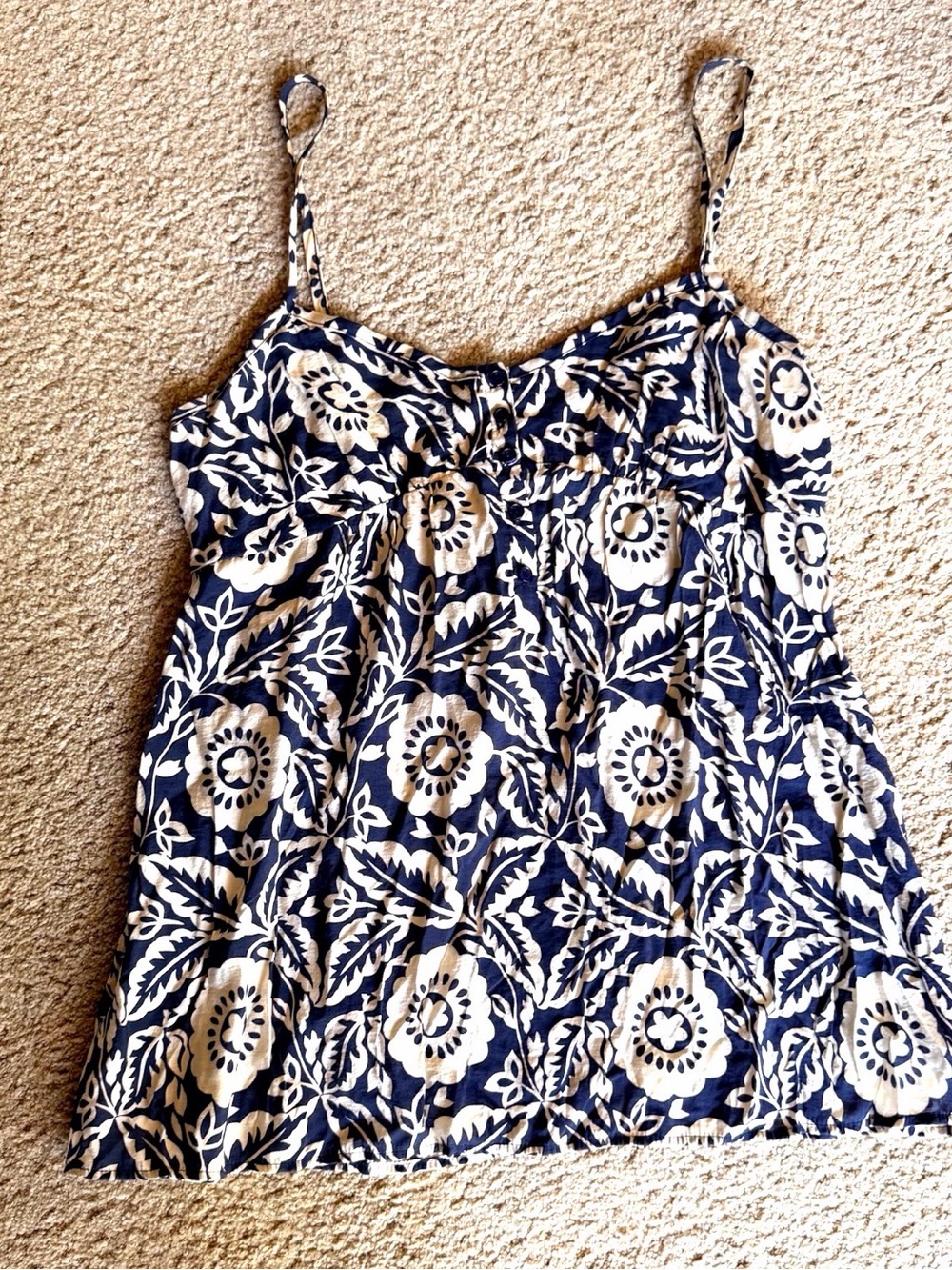 Vintage Y2K Forever Floral Babydoll Cami Top S Navy Cream Tie Back Milkmaid EUC